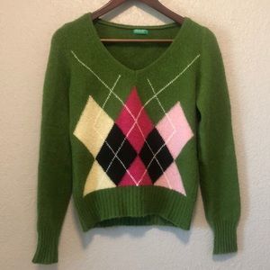 Benetton vintage 90’s argyle v-neck sweater, Small